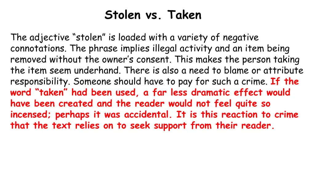 stolen vs taken