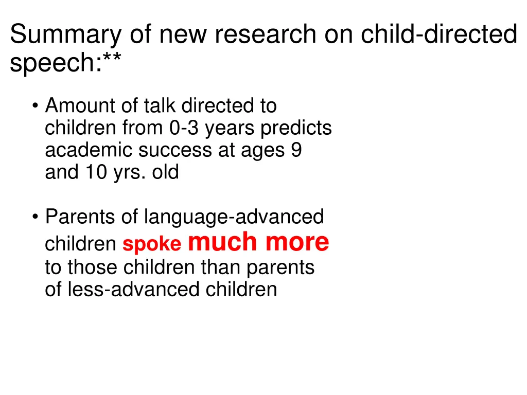 summary of new research on child directed speech