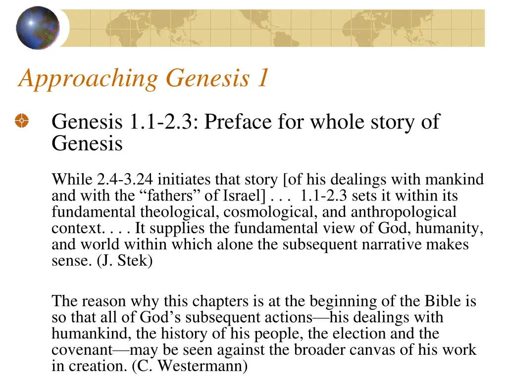 approaching genesis 1