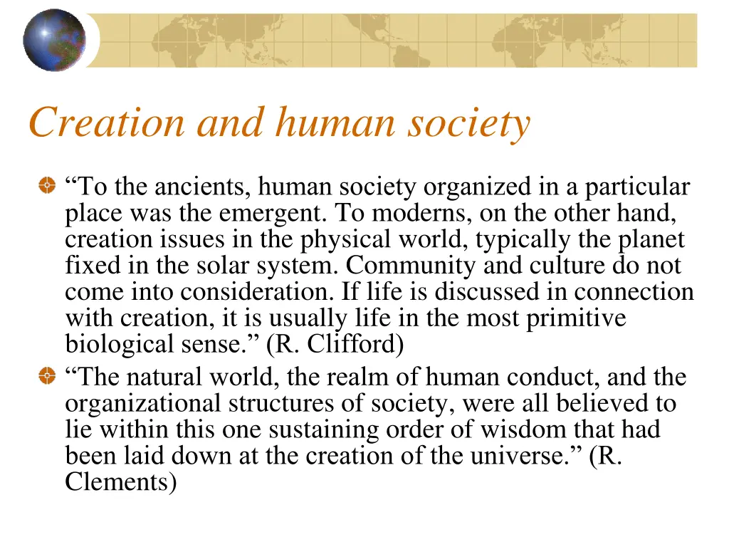 creation and human society