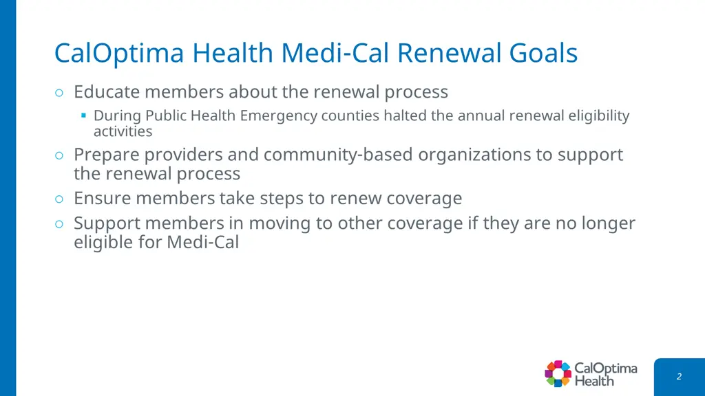 caloptima health medi cal renewal goals