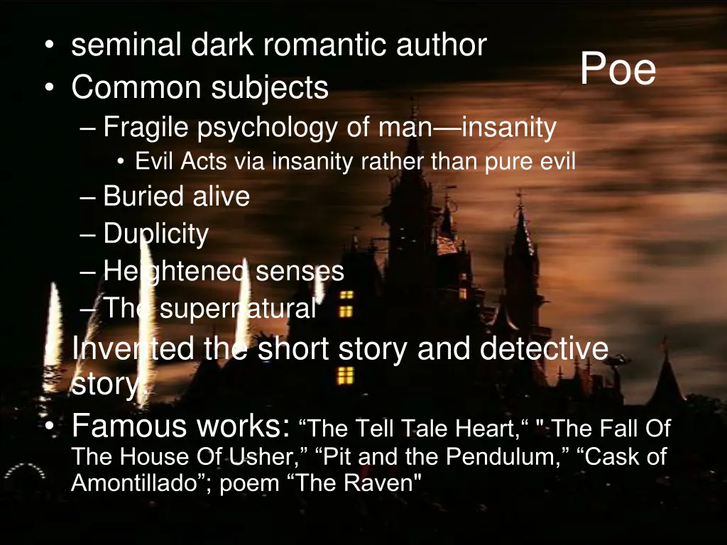 seminal dark romantic author common subjects