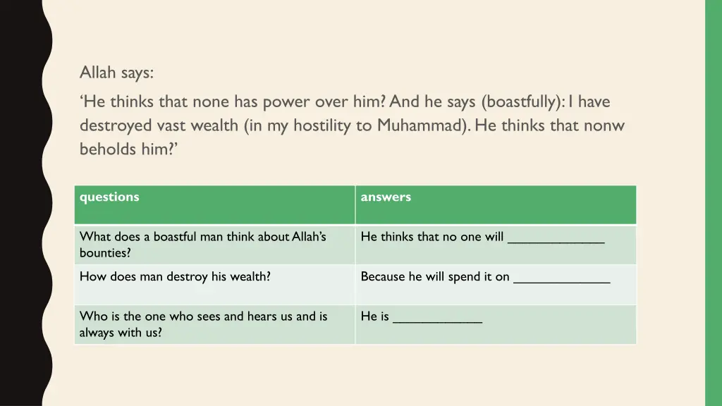 allah says he thinks that none has power over