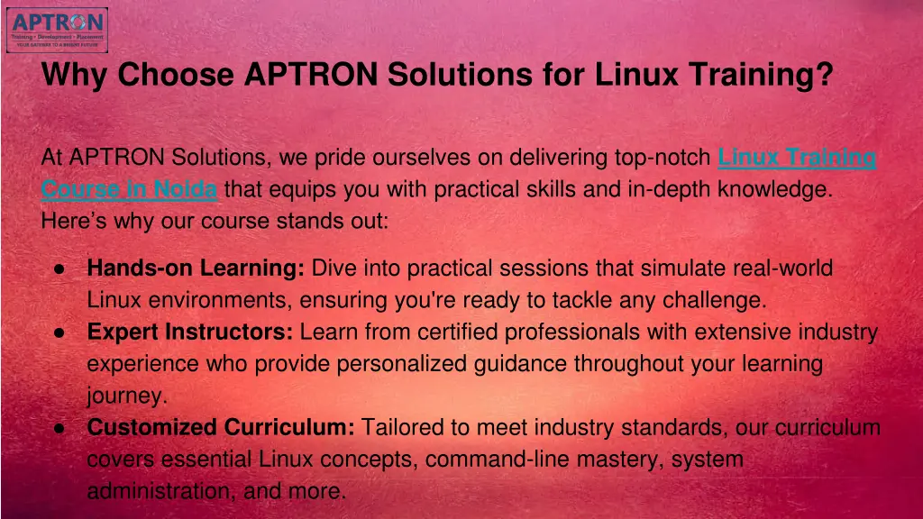 why choose aptron solutions for linux training