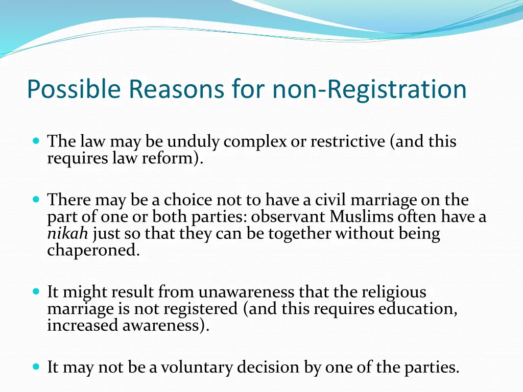 possible reasons for non registration