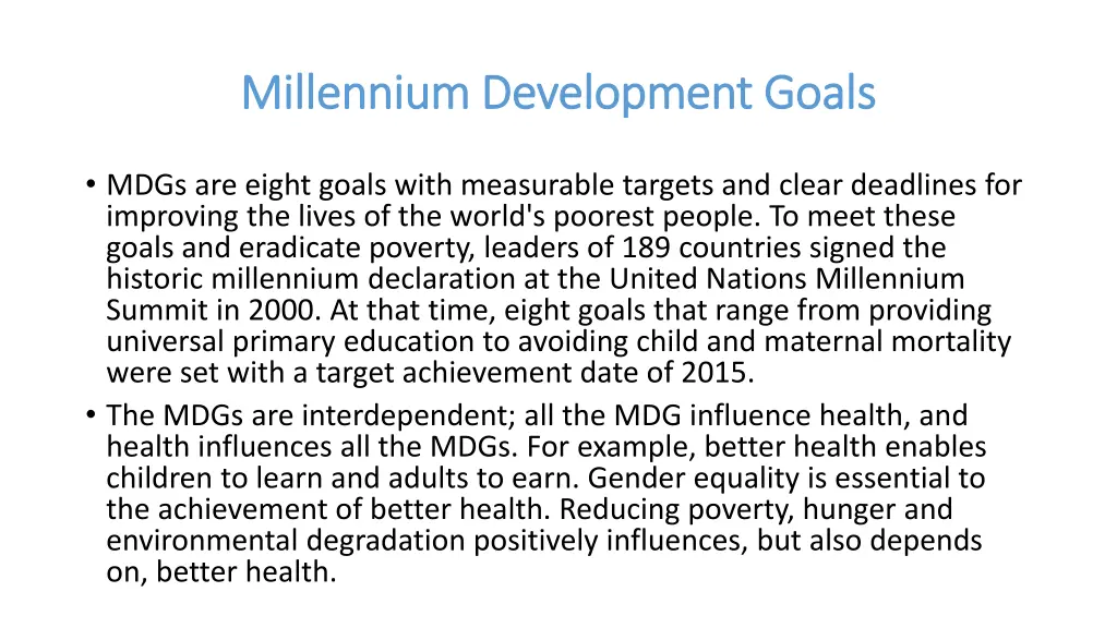 millennium development goals millennium