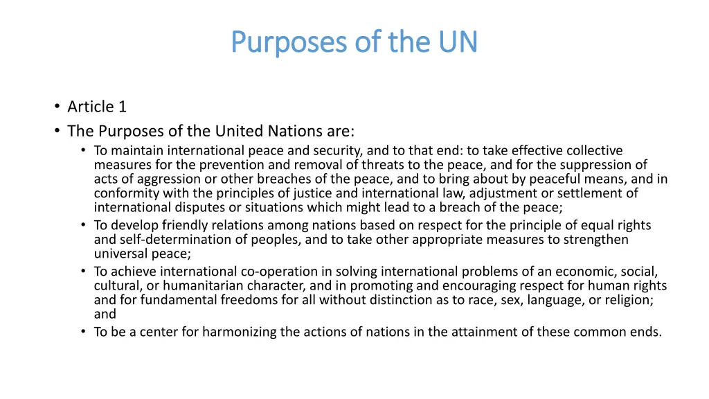 purposes of the un purposes of the un