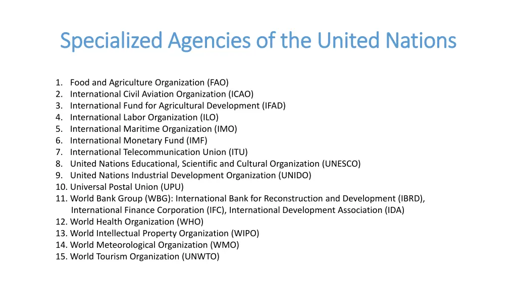 specialized agencies of the united nations