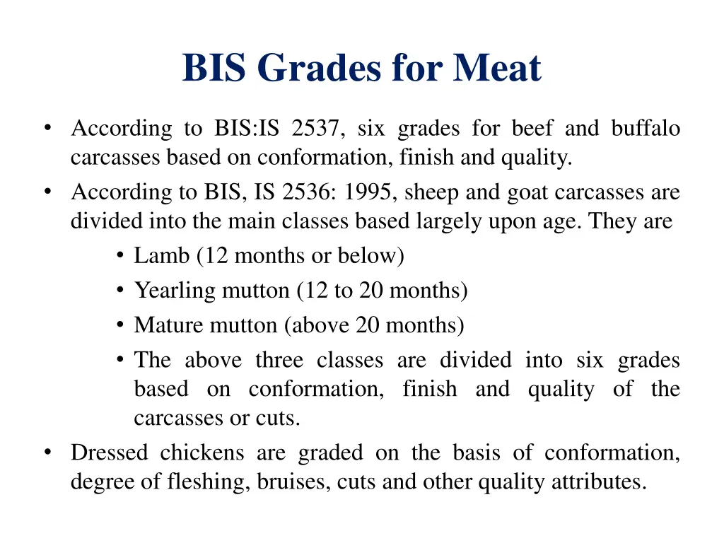 bis grades for meat