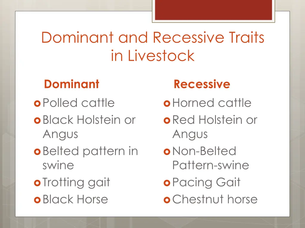 dominant and recessive traits in livestock