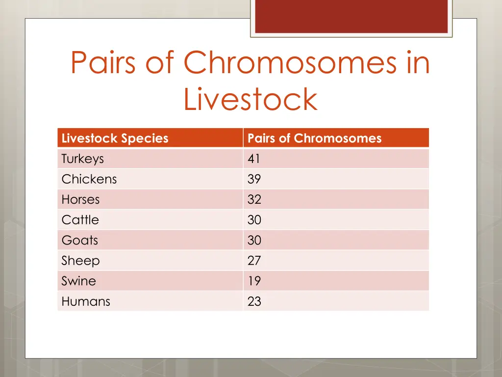 pairs of chromosomes in livestock