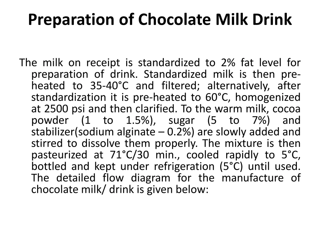 preparation of chocolate milk drink