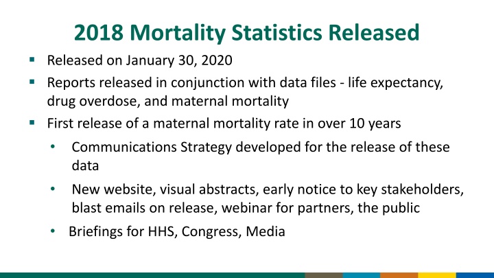 2018 mortality statistics released released