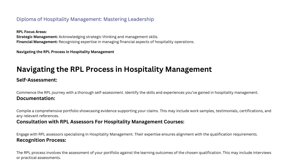 diploma of hospitality management mastering