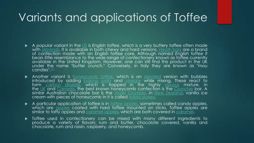 variants and applications of toffee