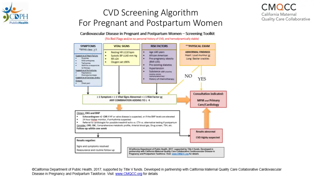 cvd screening algorithm for pregnant