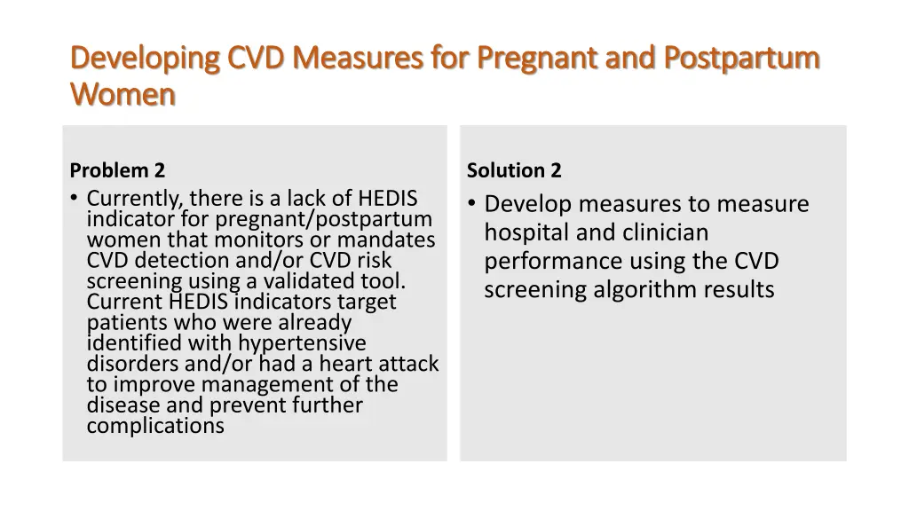 developing cvd measures for pregnant