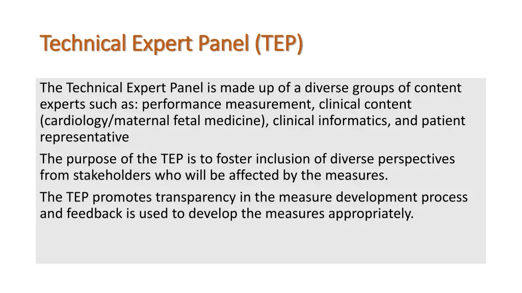 technical expert panel tep technical expert panel