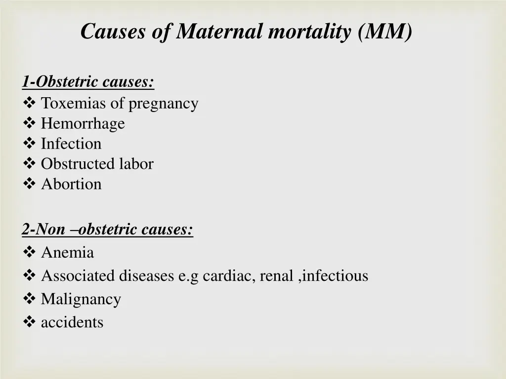 causes of maternal mortality mm