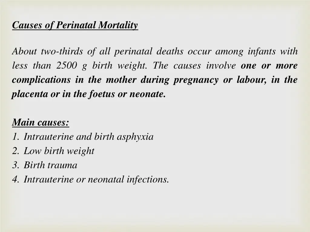 causes of perinatal mortality