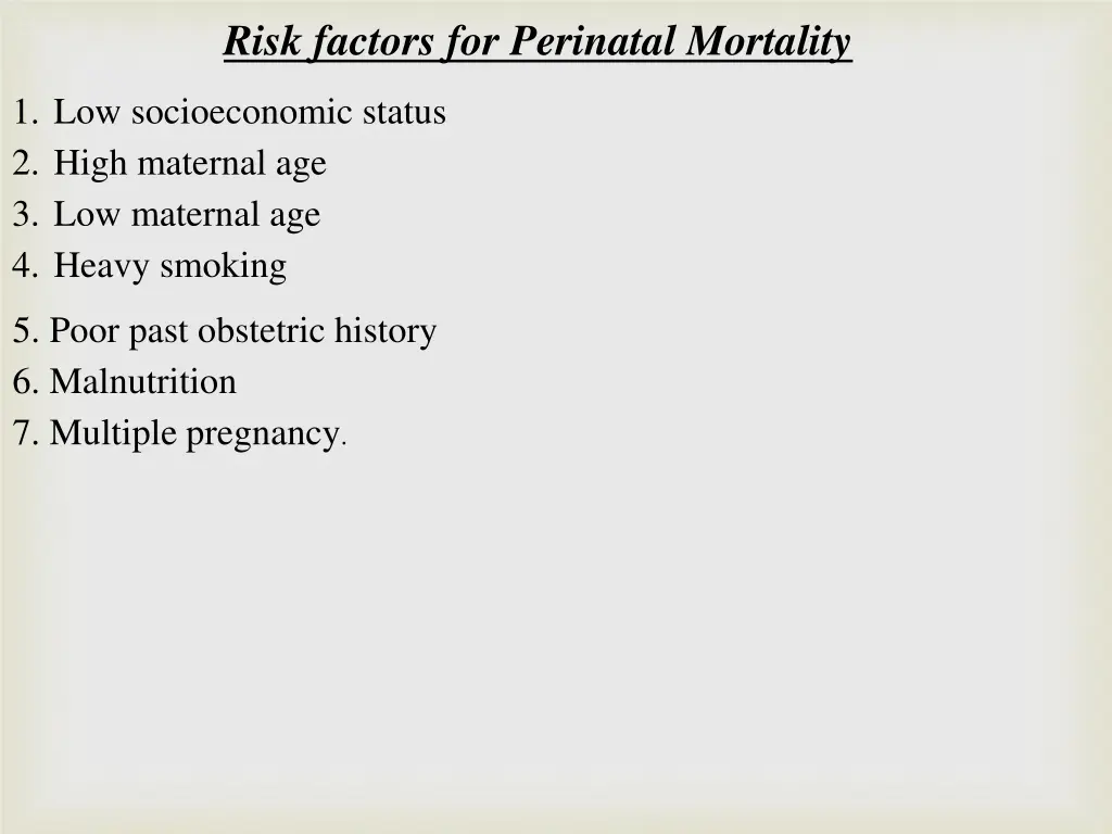 risk factors for perinatal mortality