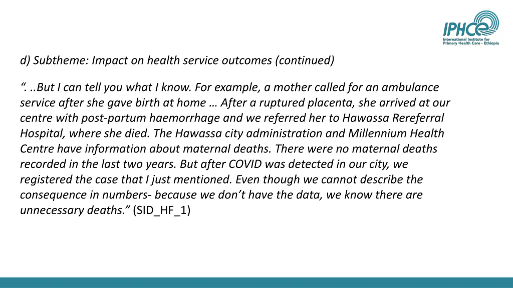 d subtheme impact on health service outcomes