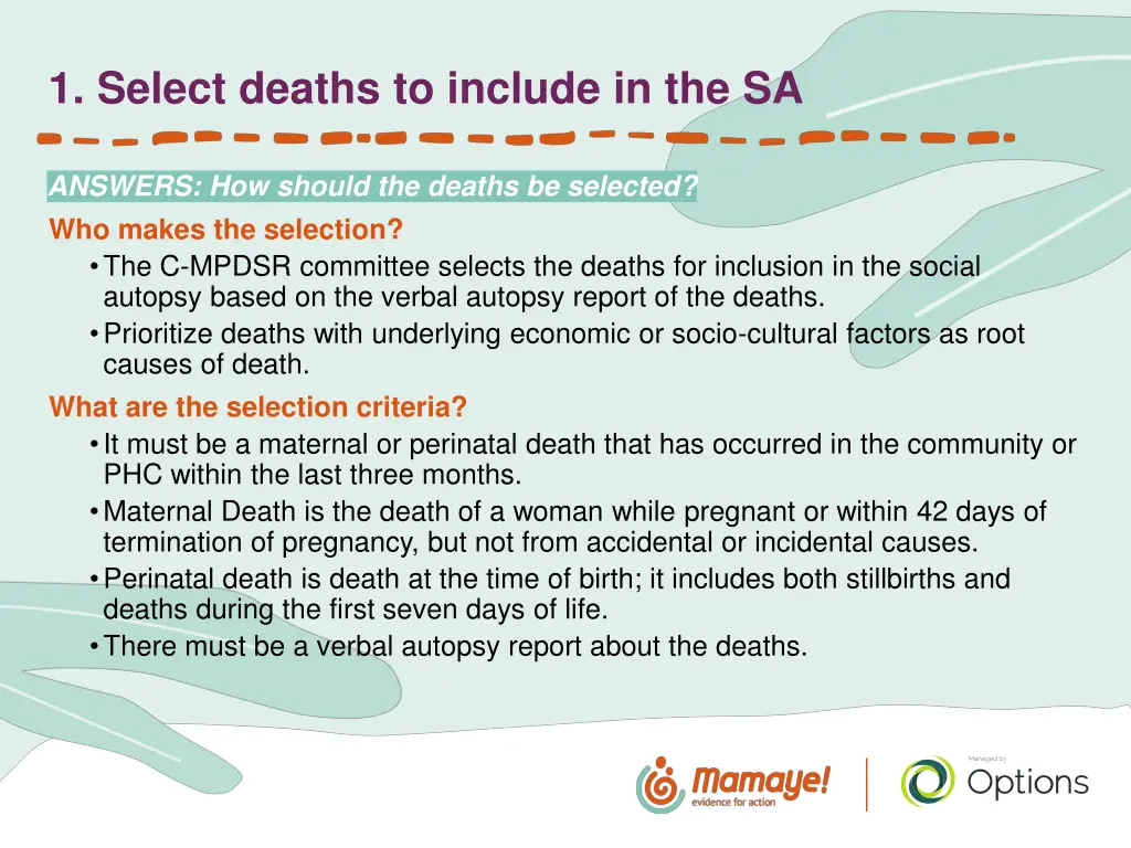 1 select deaths to include in the sa 1