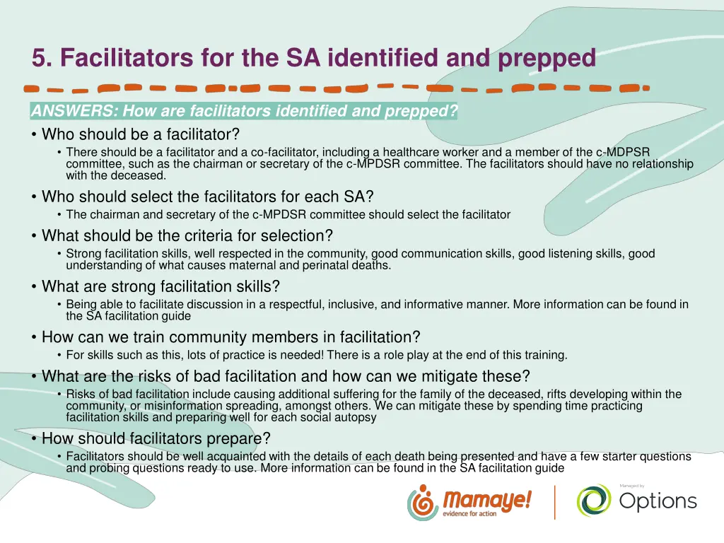 5 facilitators for the sa identified and prepped 1