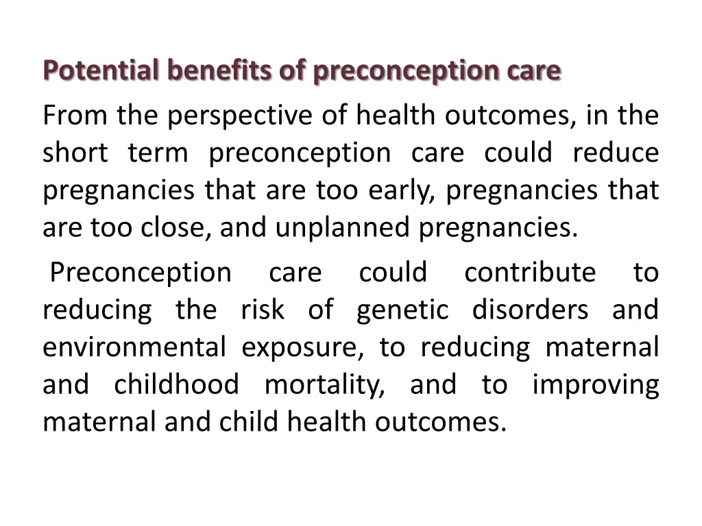 potential benefits of preconception care from