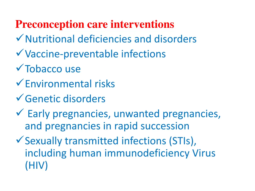 preconception care interventions nutritional