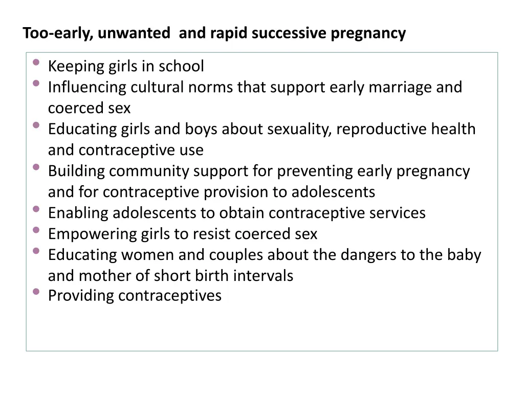 too early unwanted and rapid successive pregnancy