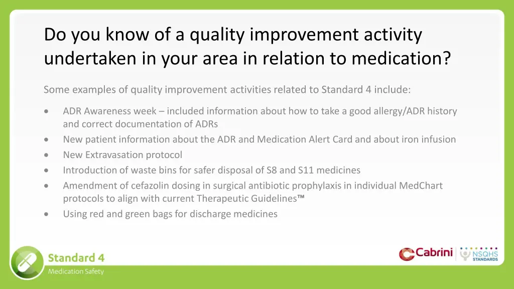 do you know of a quality improvement activity