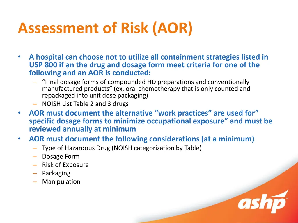 assessment of risk aor 1