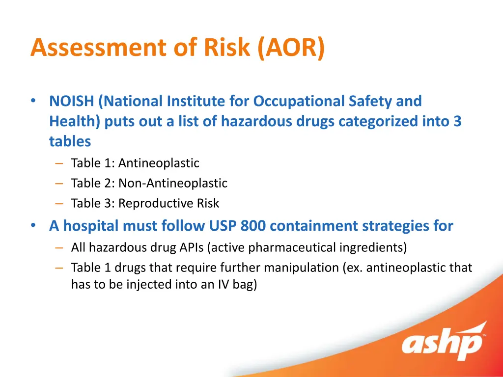 assessment of risk aor