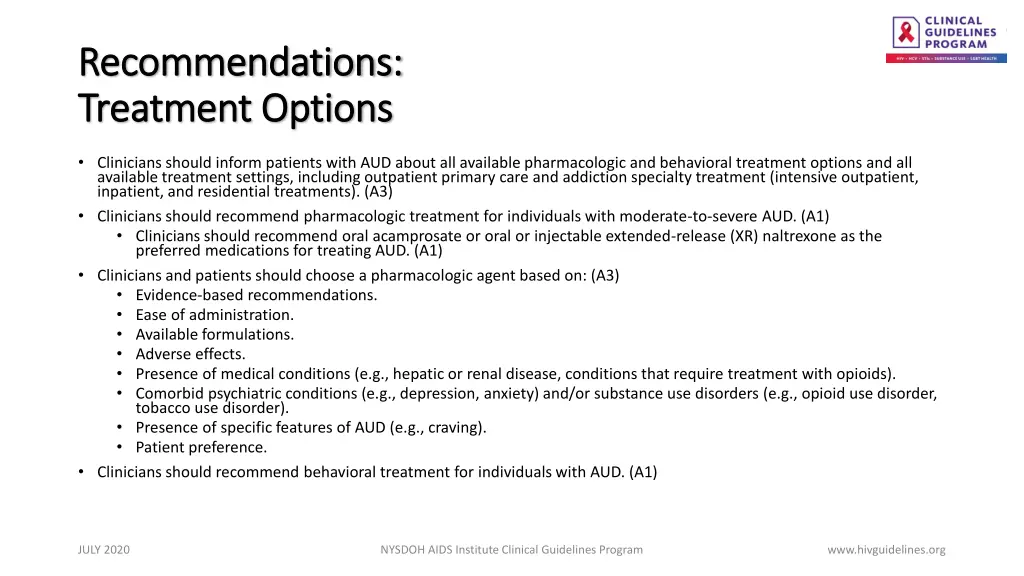 recommendations recommendations treatment options