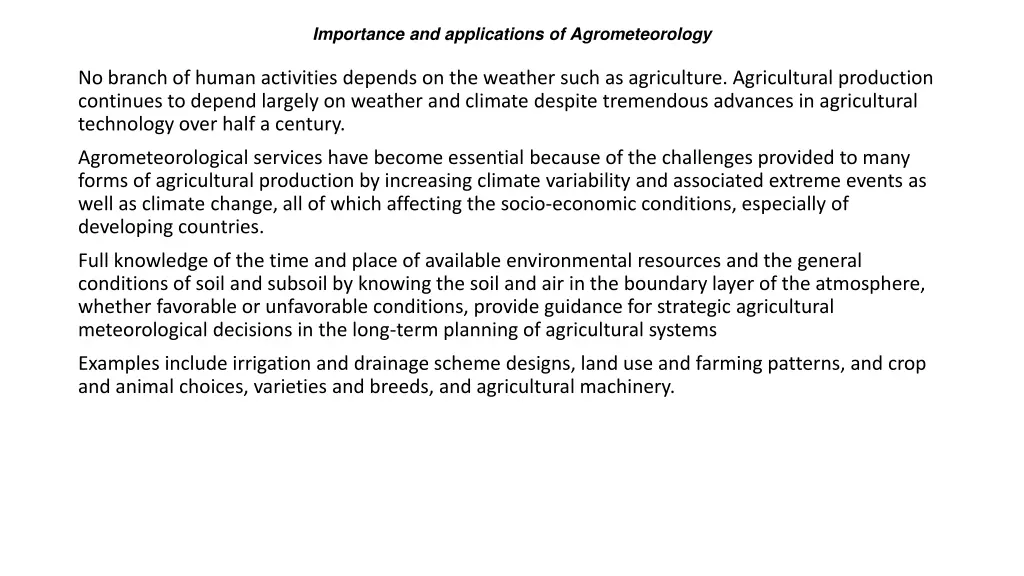 importance and applications of agrometeorology