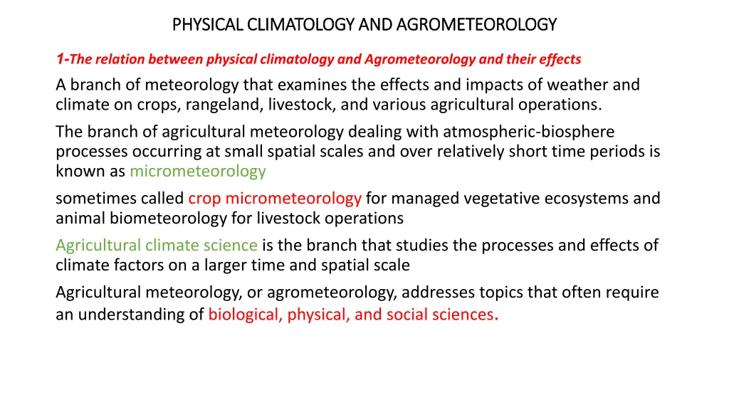 physical climatology and agrometeorology physical