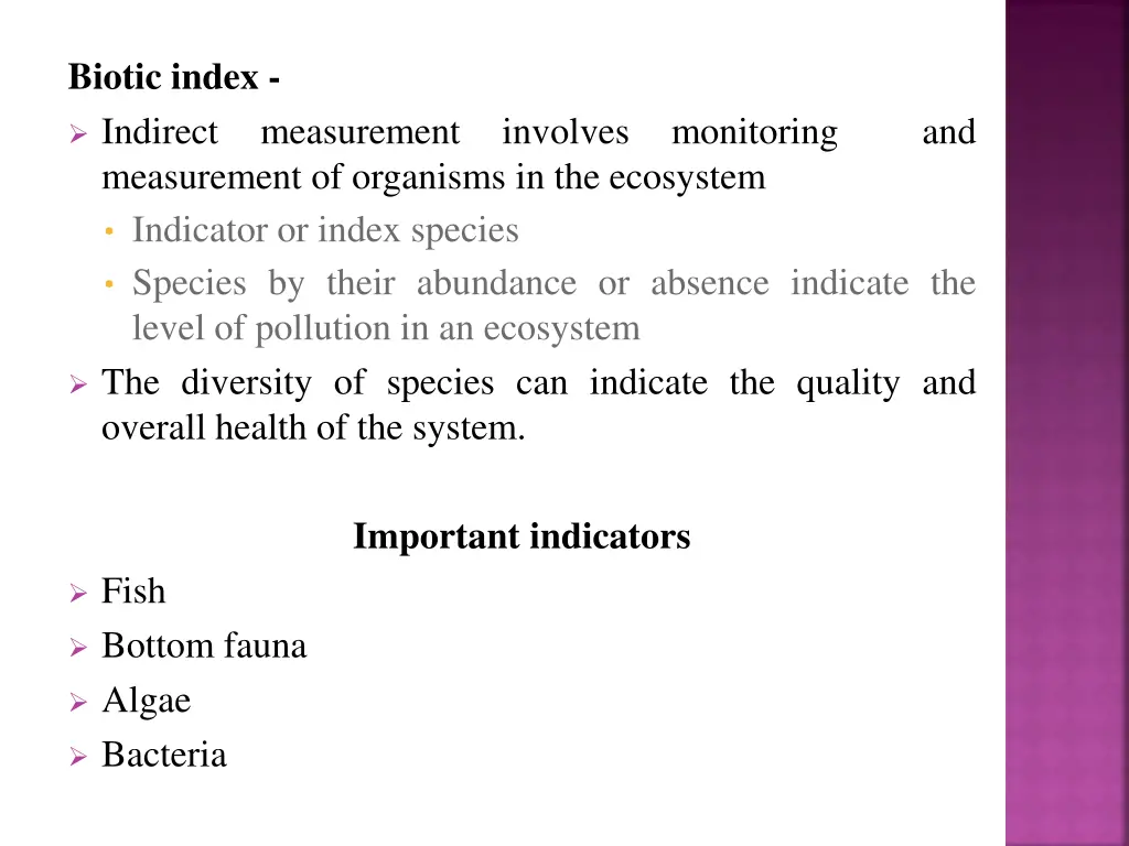 biotic index indirect measurement of organisms