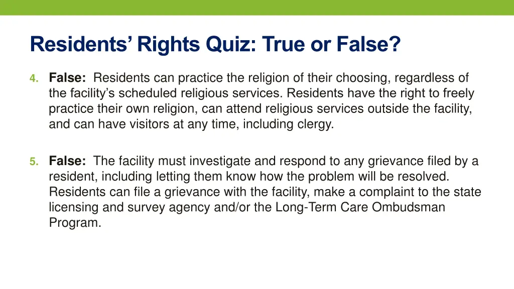 residents rights quiz true or false 2