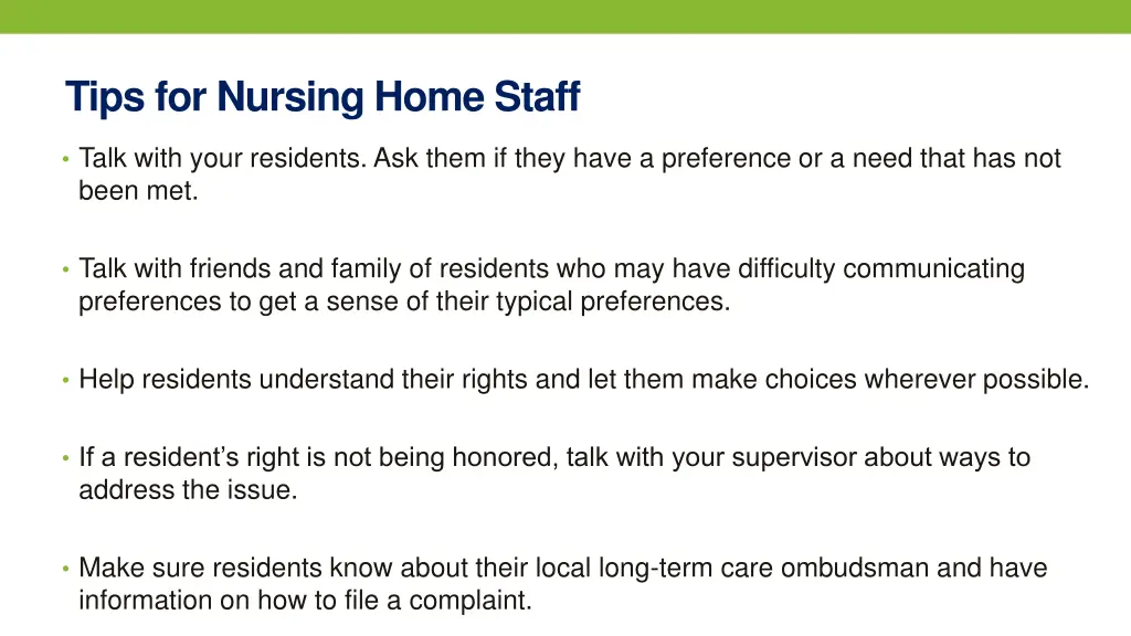 tips for nursing home staff