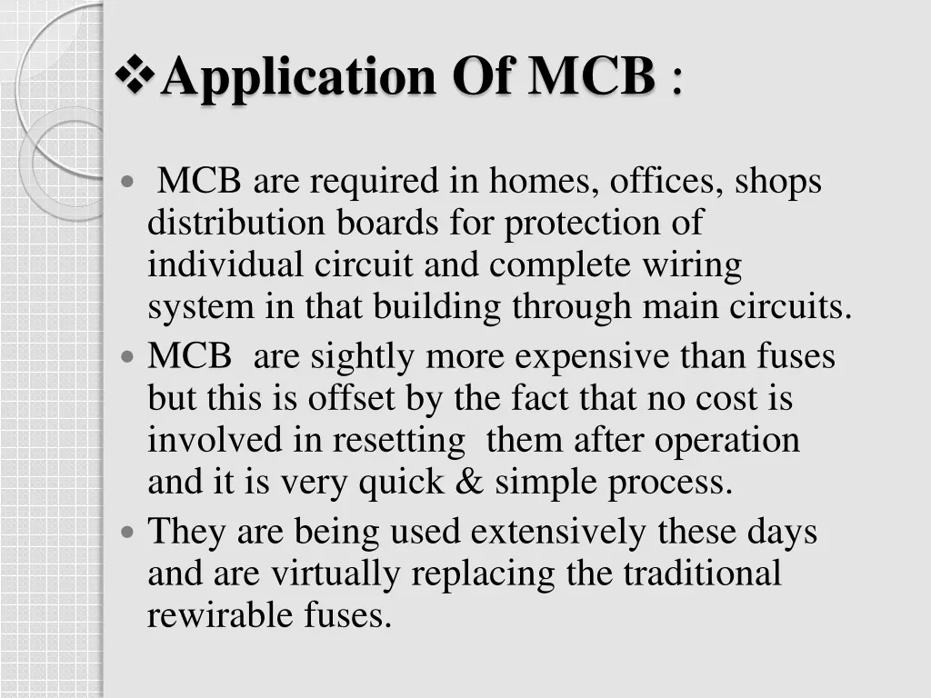 application of mcb