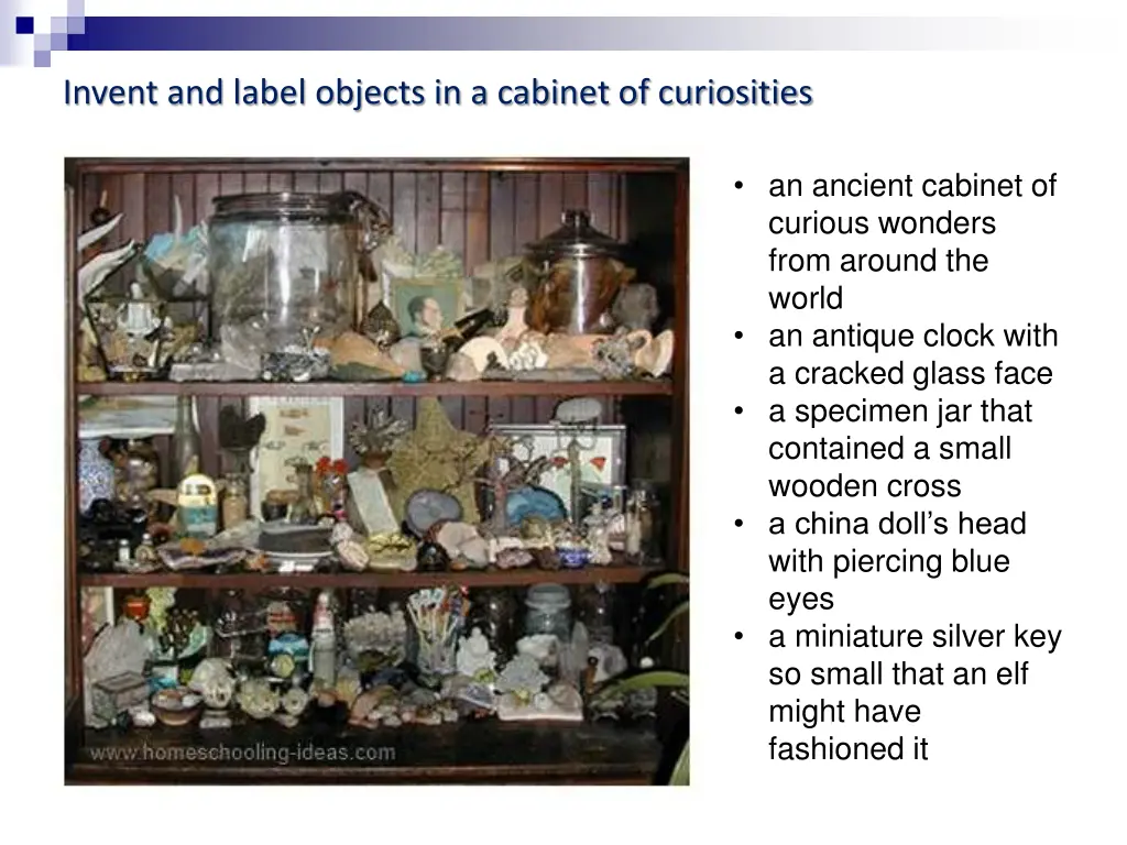 invent and label objects in a cabinet