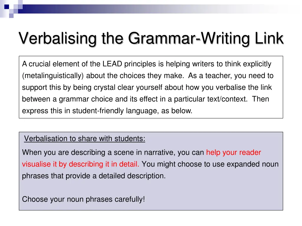 verbalising the grammar writing link