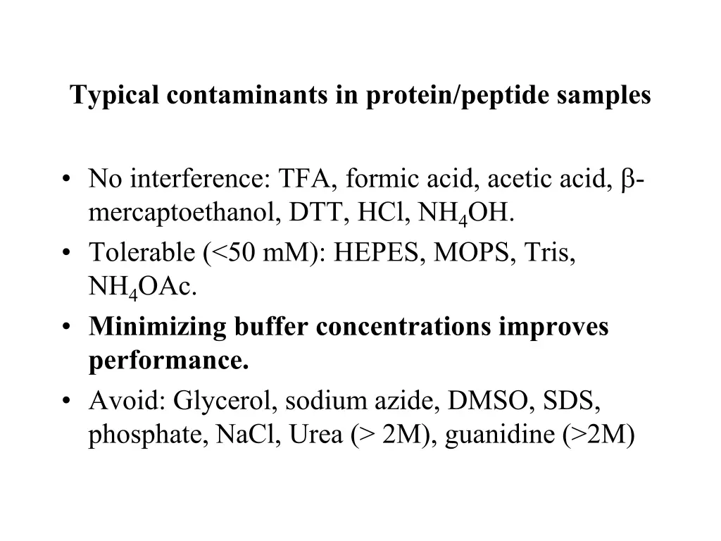 typical contaminants in protein peptide samples