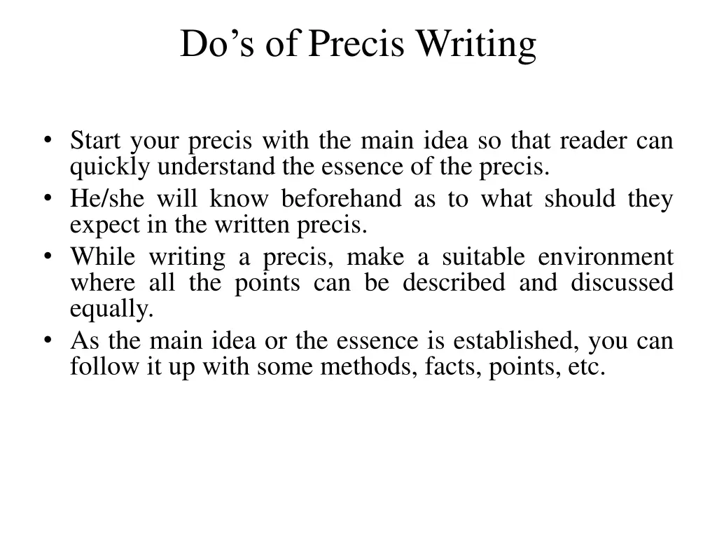 do s of precis writing