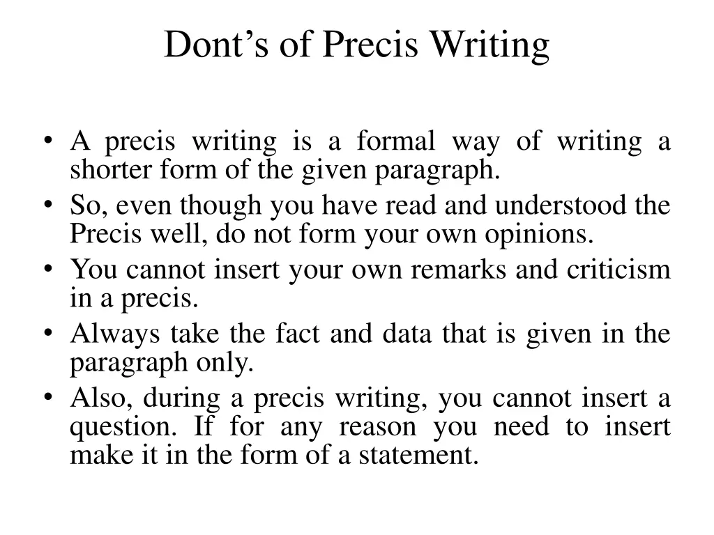 dont s of precis writing