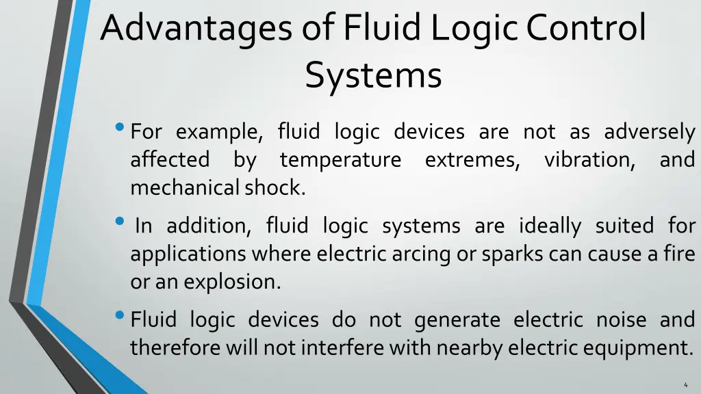 advantages of fluid logic control systems