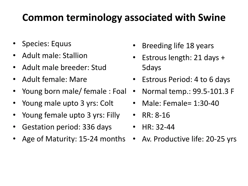 common terminology associated with swine