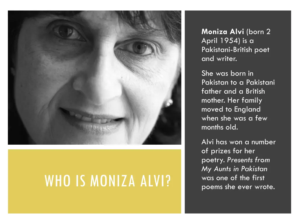 moniza alvi born 2 april 1954 is a pakistani