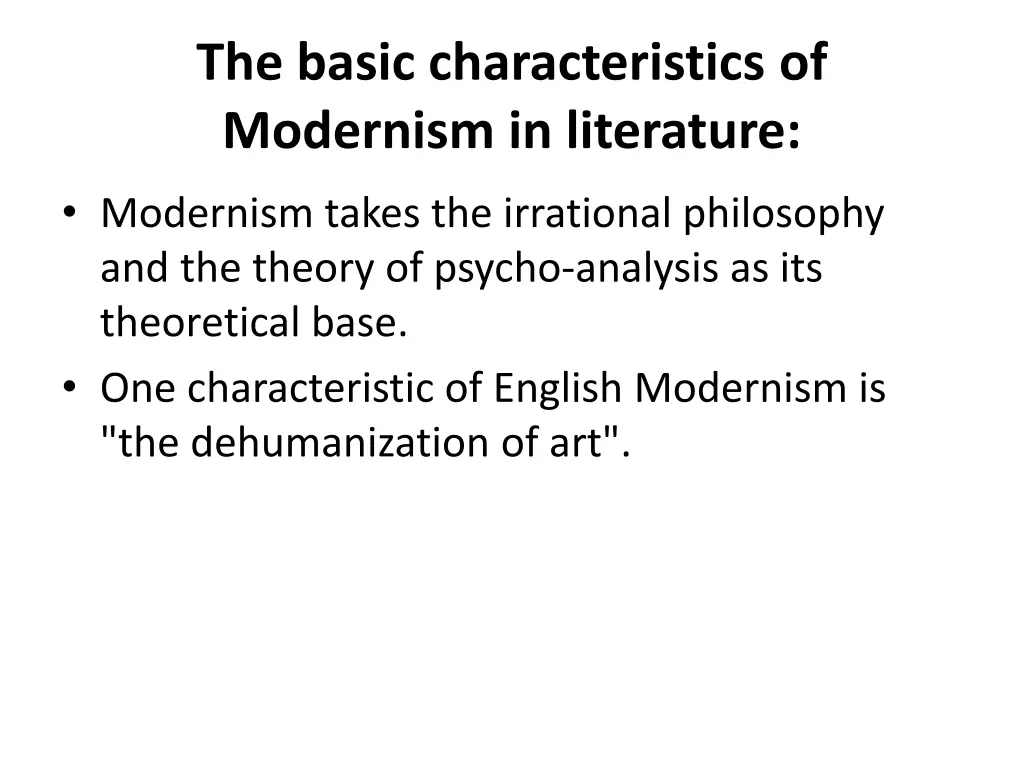 the basic characteristics of modernism